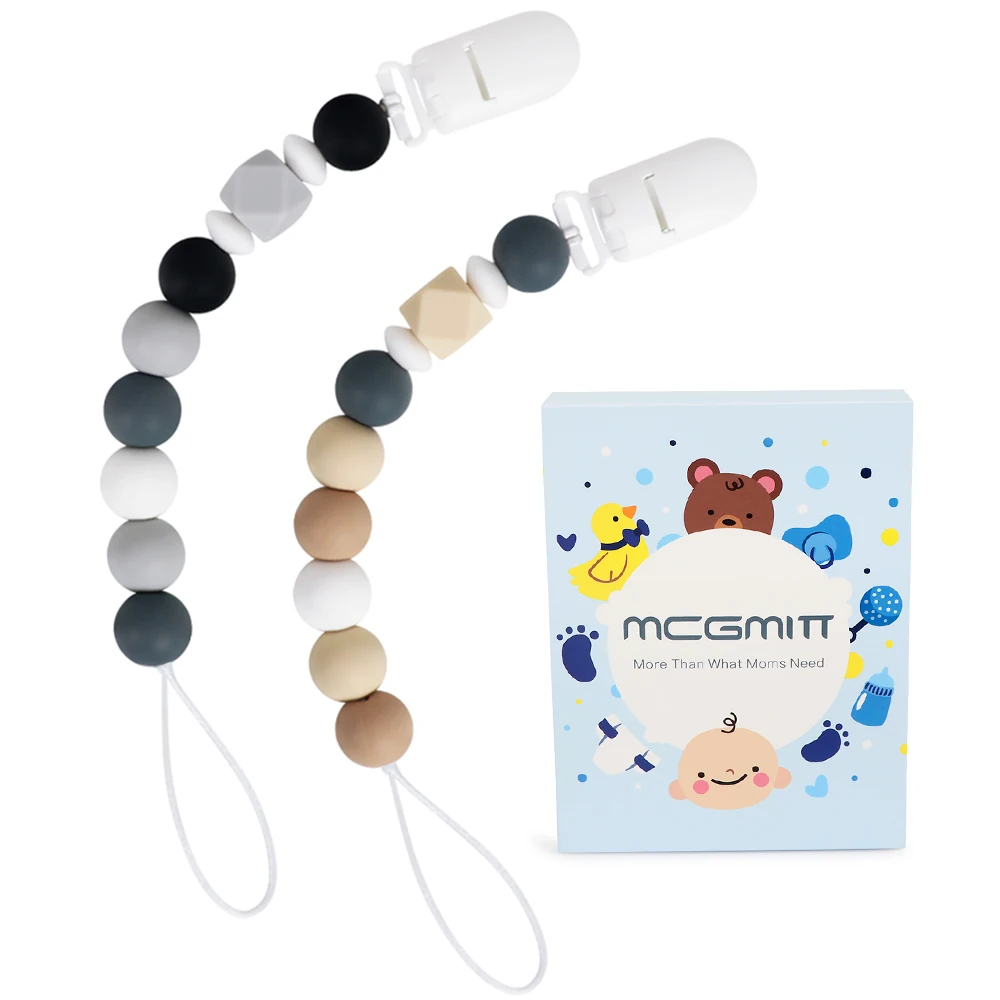 Clips para chupete de bebé, soporte de silicona con cuentas de dibujos animados, cadena de dentición, mordedor de silicona para bebé, cadena de chupete, juguetes para masticar de lactancia, 2 uds. - imagen 2