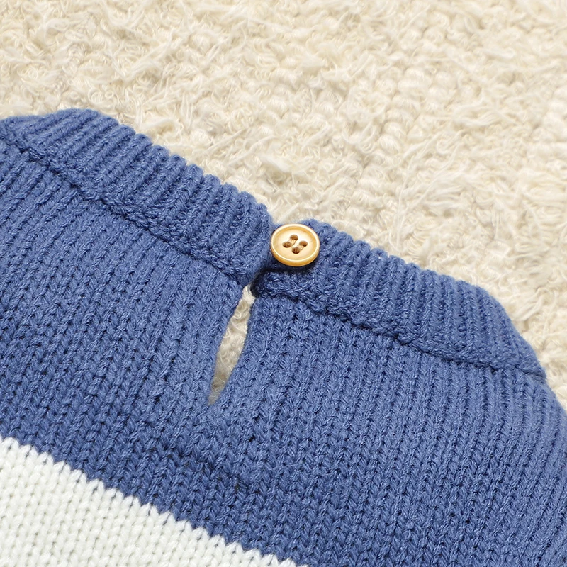 Peleles bonitos para bebé, monos, ropa a rayas azules y blancas, trajes tejidos para recién nacidos, niños y niñas, monos de una pieza para niños pequeños - imagen 3