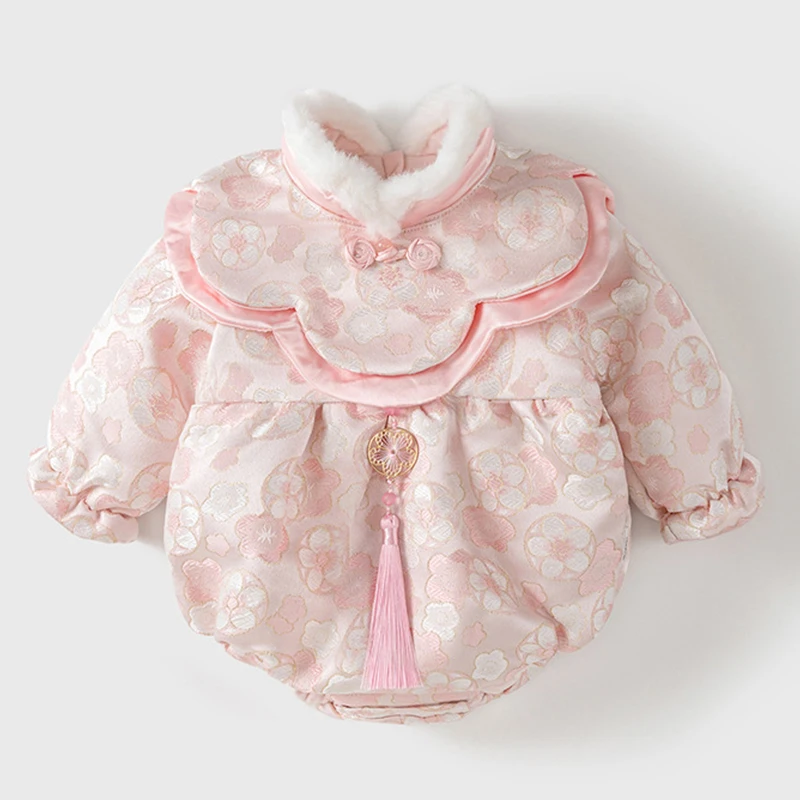 Combinaisons d'hiver pour bébé fille, Style chinois, fleurs mignonnes, body de princesse chaud et épais, une pièce, photographie pour nouveau-né BC752