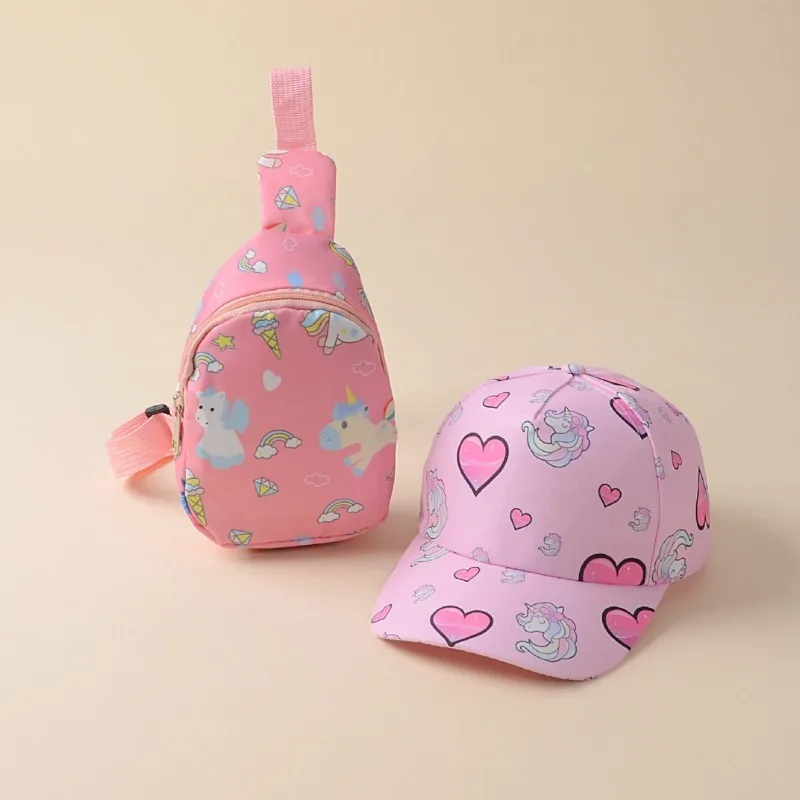 Dulce Kawaii dibujos animados caballo dinosaurio mariposa niños gorra de béisbol bolsa conjunto para 3-6T bebés niñas niños equipo de protección solar al aire libre - imagen 4