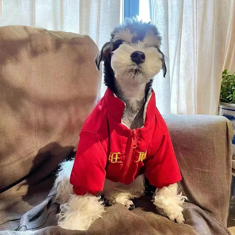 Ropa de invierno con estampado de Mahjong chino para Bulldog Francés, monos de algodón puro para mascotas, chaqueta para cachorros pequeños de buena suerte - imagen 3