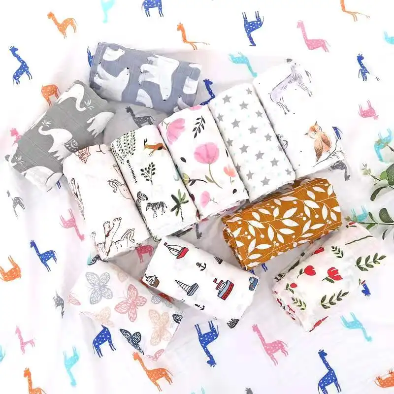 Manta de muselina de 110x120cm, pañales de algodón de bambú para bebé, mantas suaves para recién nacidos, gasa de baño, envoltura para niños, saco de dormir, funda para cochecito - imagen 5