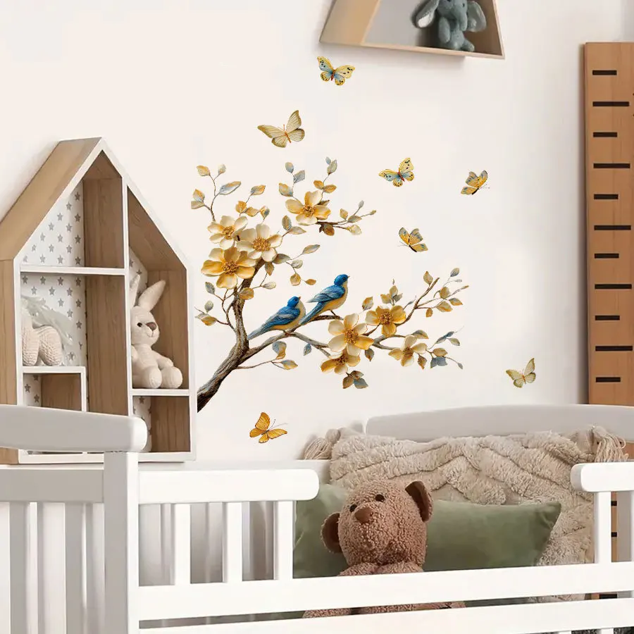 Pegatinas de pared autoadhesivas con gradiente de viento, flor, pájaro, mariposa, para decoración del hogar y dormitorio, pegatinas de pared cálidas - imagen 2