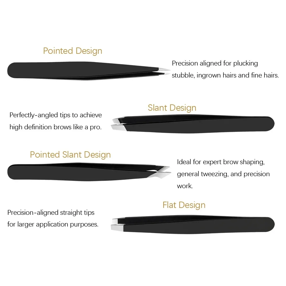Pinzas para cejas inclinadas de pelo profesional, pinzas para cejas, 4 Uds., recorte de eliminación, herramientas de extensión de pestañas de maquillaje de acero inoxidable - imagen 2