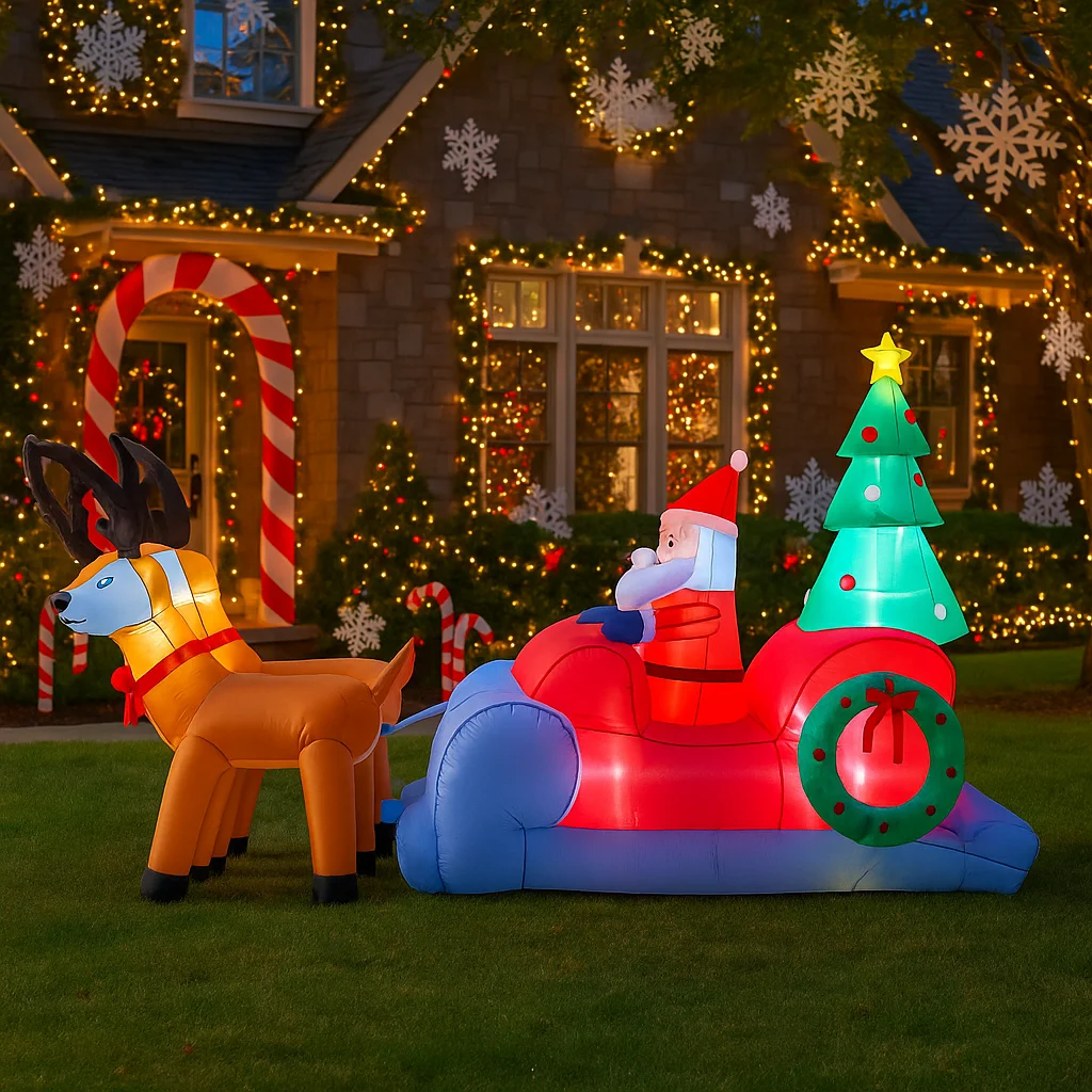 Decoración navideña al aire libre de 8,5 pies, Reno, Papá Noel, inflable, decoración de fiesta de patio de Navidad, adornos navideños, luces, juguete para el hogar - imagen 5