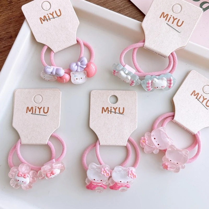 Anillo para el pelo de gato rosa para niña, banda para el pelo de dibujos animados, banda elástica coreana transparente Kawaii, accesorios para la cabeza, 2 uds. - imagen 3