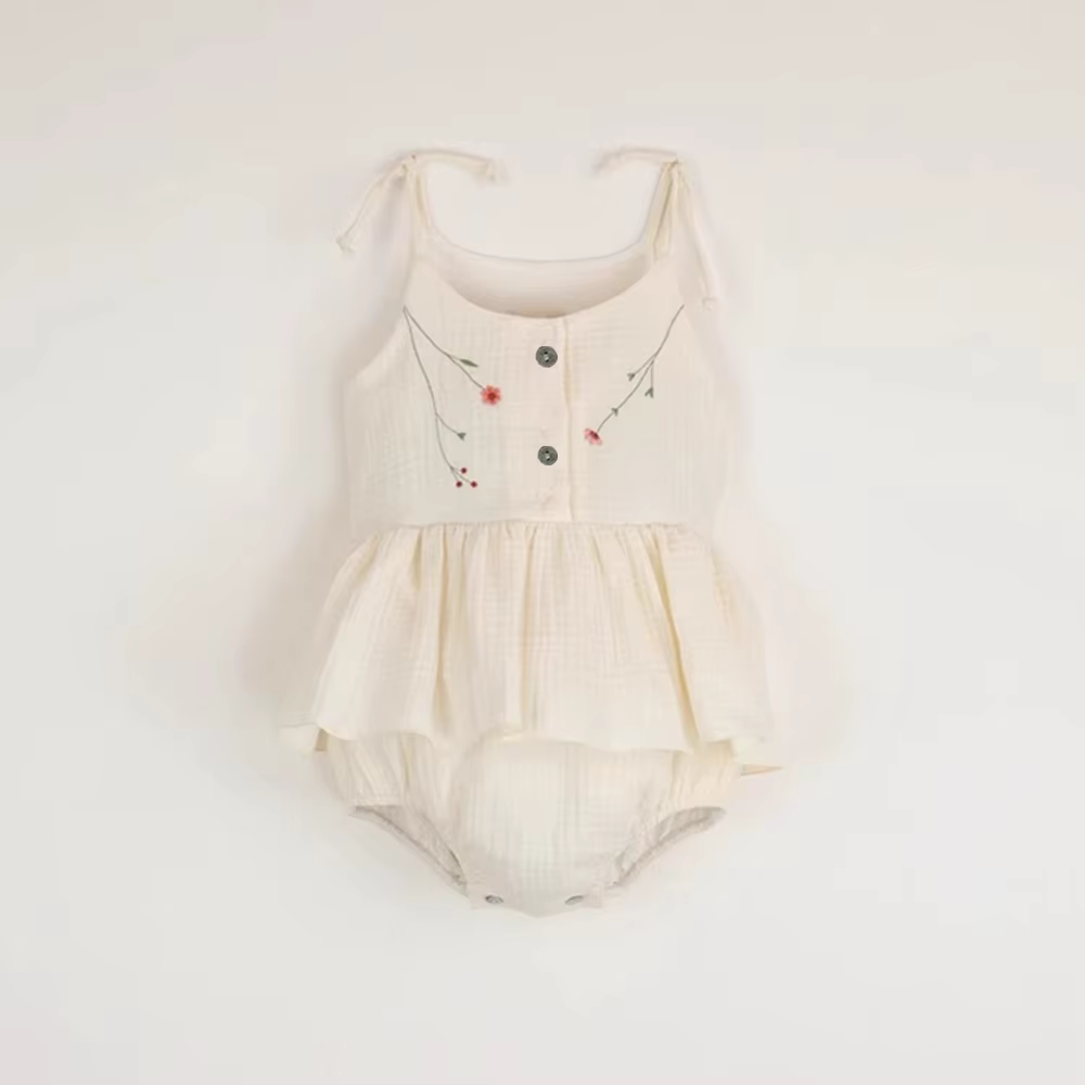 Pelele bordado floral sin mangas de verano para niña - imagen 5