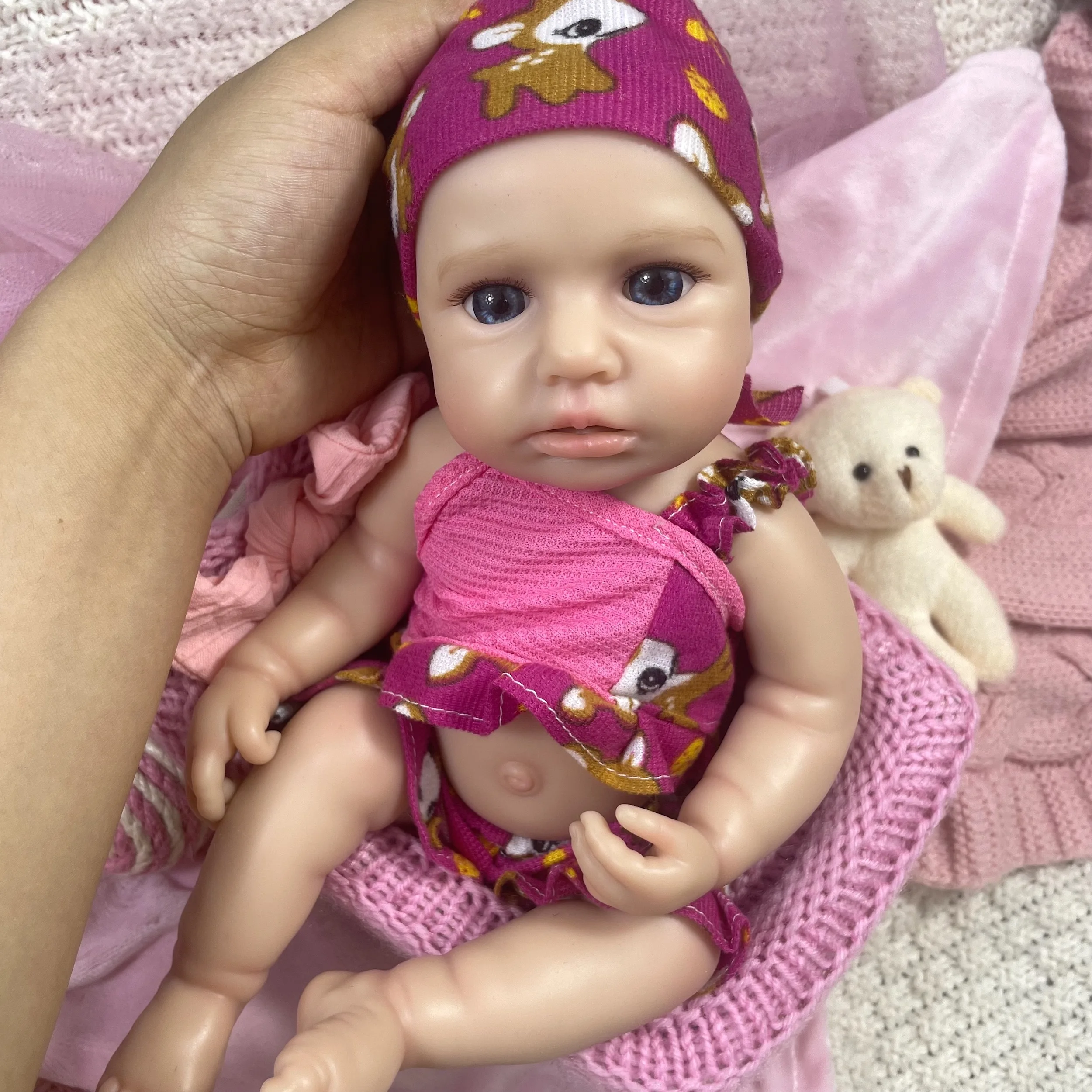 Mini muñeca Reborn de silicona pura LouLou despierta de boca abierta de 13 pulgadas, regalo de cumpleaños y Navidad para niña de silicona sólida realista - imagen 2