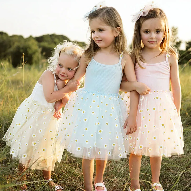 MILANCEL vestido de verano de estilo coreano para niñas de 0 a 4 años, bonito vestido de malla con tirantes de Margarita para bebés, ropa para niños