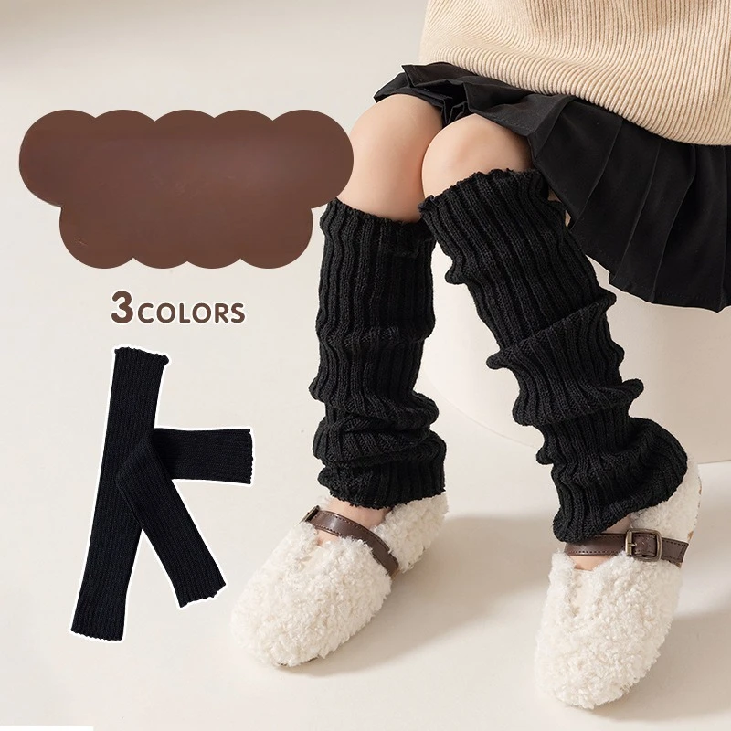 Calentadores de piernas coreanos informales de Color sólido para niñas, calcetines cálidos tejidos hasta la pantorrilla para niños, calcetines escolares suaves de moda para Otoño e Invierno