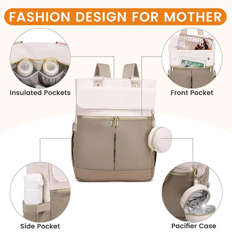 Mochila de maternidad impermeable: bolsa de pañales de gran capacidad con cambiador, organizador de mamá de viaje para artículos esenciales para el cuidado del bebé