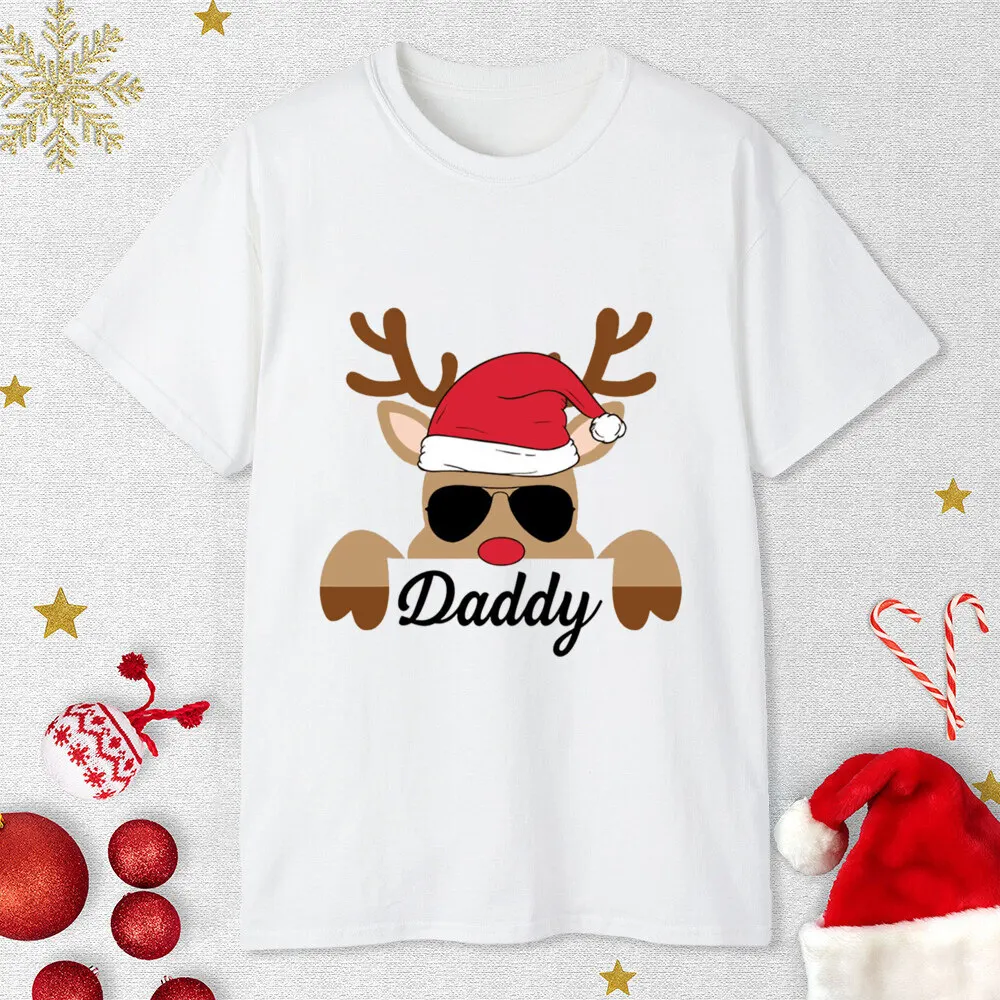 Traje navideño a juego con estampado de ciervos para mamá, papá, niños, camisas a juego para bebés, Top, pelele, traje familiar de Navidad, camiseta de vacaciones - imagen 4