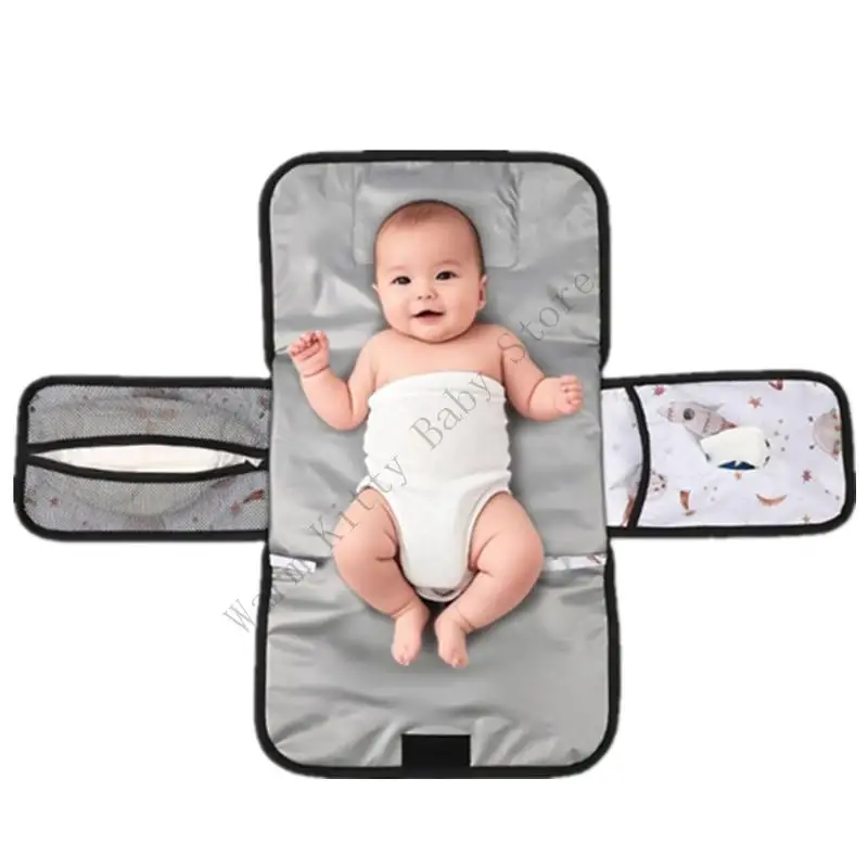 Cambiador bebé plegable impermeable con bolsillos portátil viaje - imagen 3