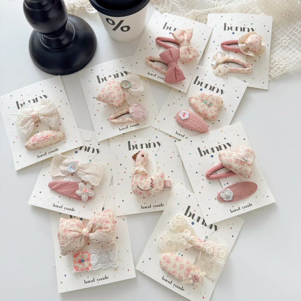 Horquilla con lazo de encaje Floral, horquilla con perlas de amor BB, flequillo dulce y bonito para niños, accesorios para el cabello para niñas y niños