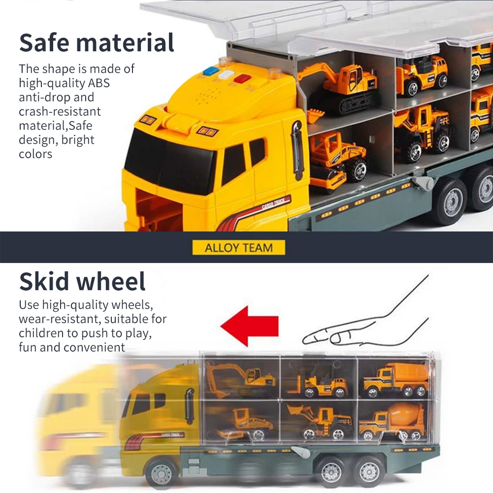 Juego de camiones grandes, Mini coche fundido a presión de aleación, juguetes, vehículos, camión portador, excavadora, tanque, camión de bomberos, coche de ingeniería, juguetes para niños - imagen 3