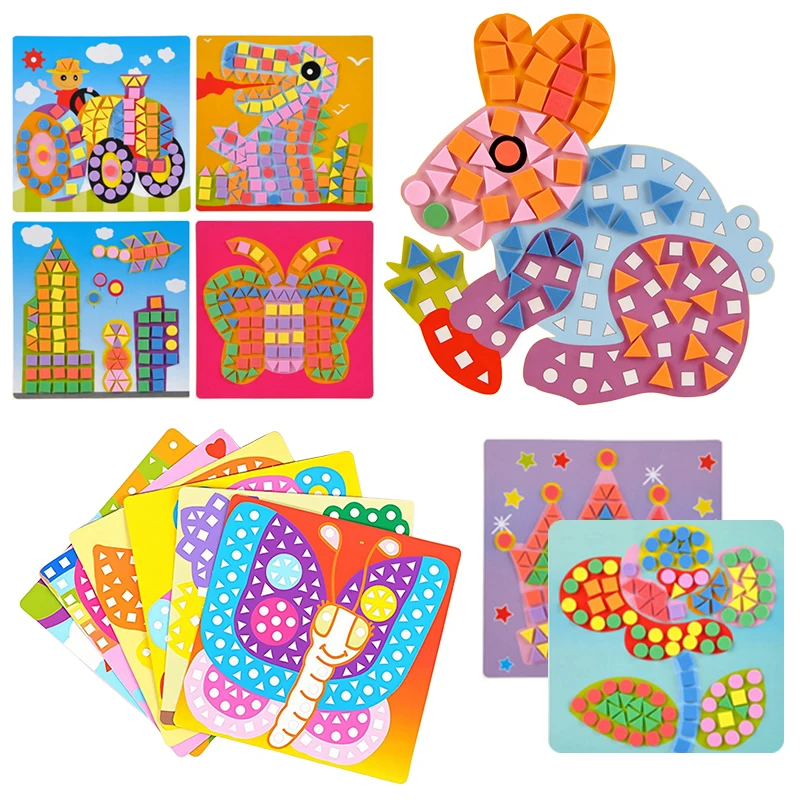 6 hojas/juego de dibujos animados 3D EVA mosaicos adhesivos rompecabezas pegatina Animal tráfico estilo espuma EVA pegatinas regalo de cumpleaños fiesta recuerdo ZYF