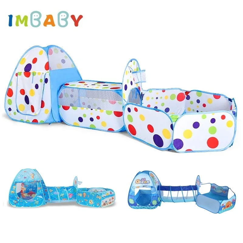 IMBABY Parque infantil plegable 3 en 1 con piscina de bolas y túnel