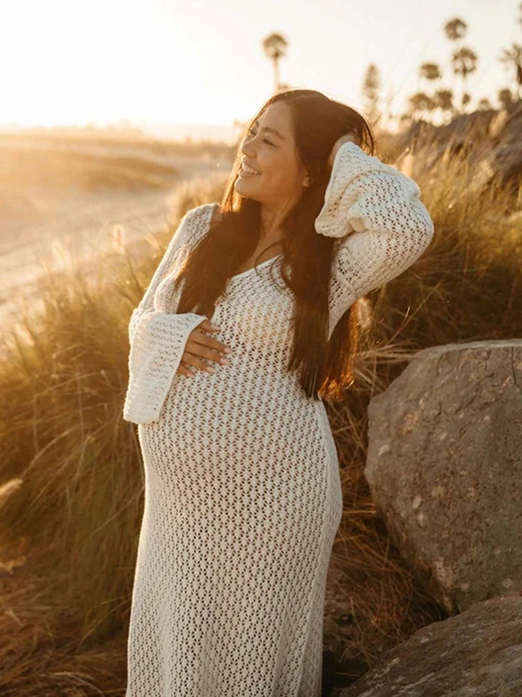 Vestido de embarazo de punto bohemio con manga acampanada - imagen 2