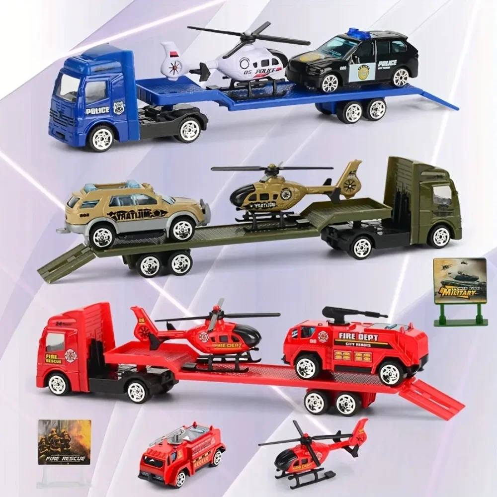 Camión portador accionado por fricción, juguete Push and Go, coche de construcción, juguete, remolque de remolque de aleación, juego de camiones, regalo para niños pequeños y niñas