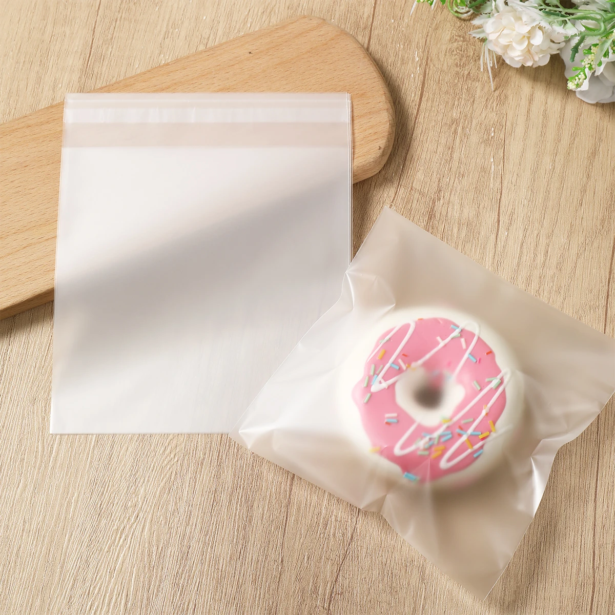 100 Uds. Bolsas Opp esmeriladas, bolsa autoadhesiva transparente, bolsas de almacenamiento de galletas y dulces hechas a mano para fiesta de cumpleaños, embalaje de regalo DIY