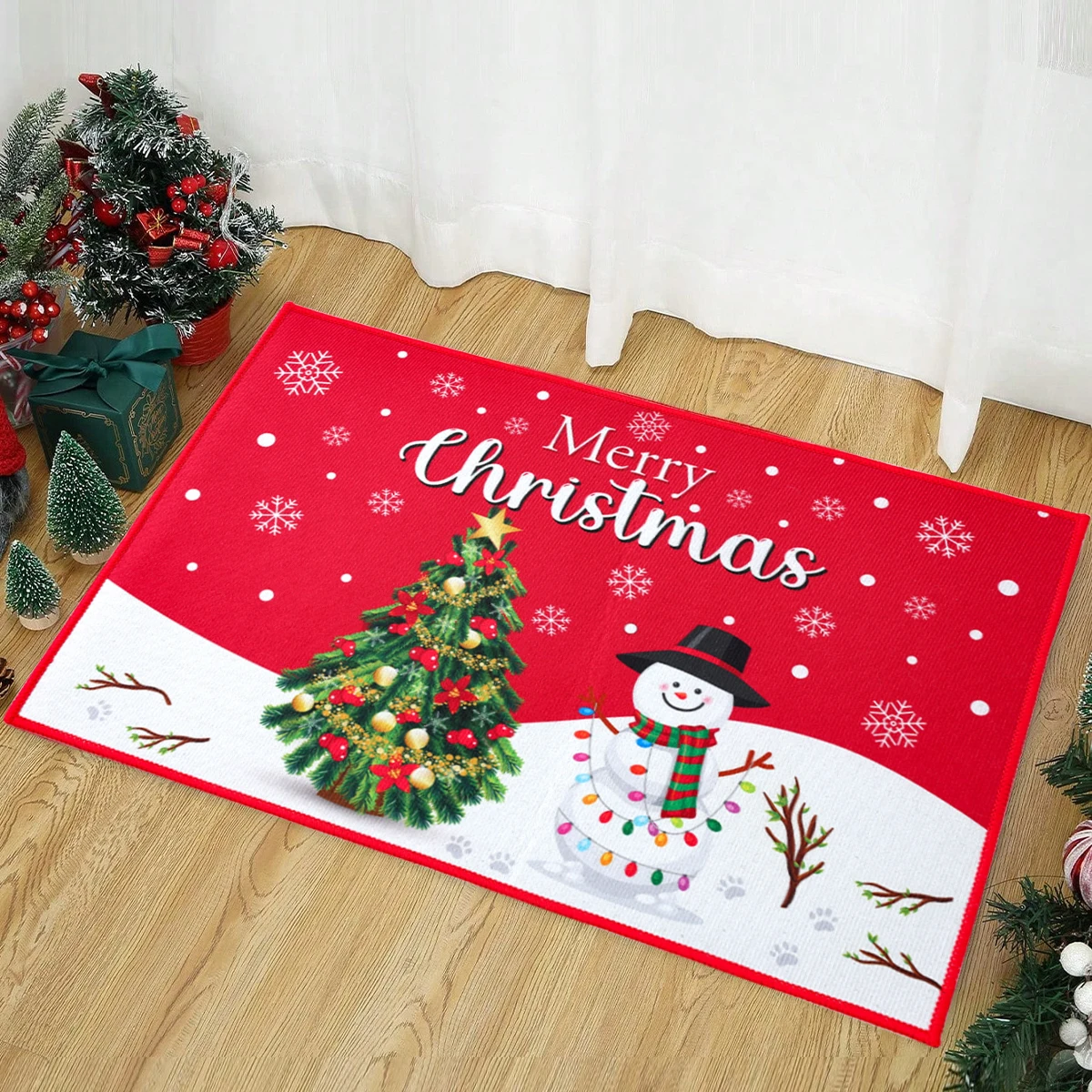 Alfombra decorativa navideña para puerta de entrada, dormitorio, baño, inodoro, alfombra antideslizante, Feliz Navidad, regalo de Año Nuevo 2024 - imagen 2