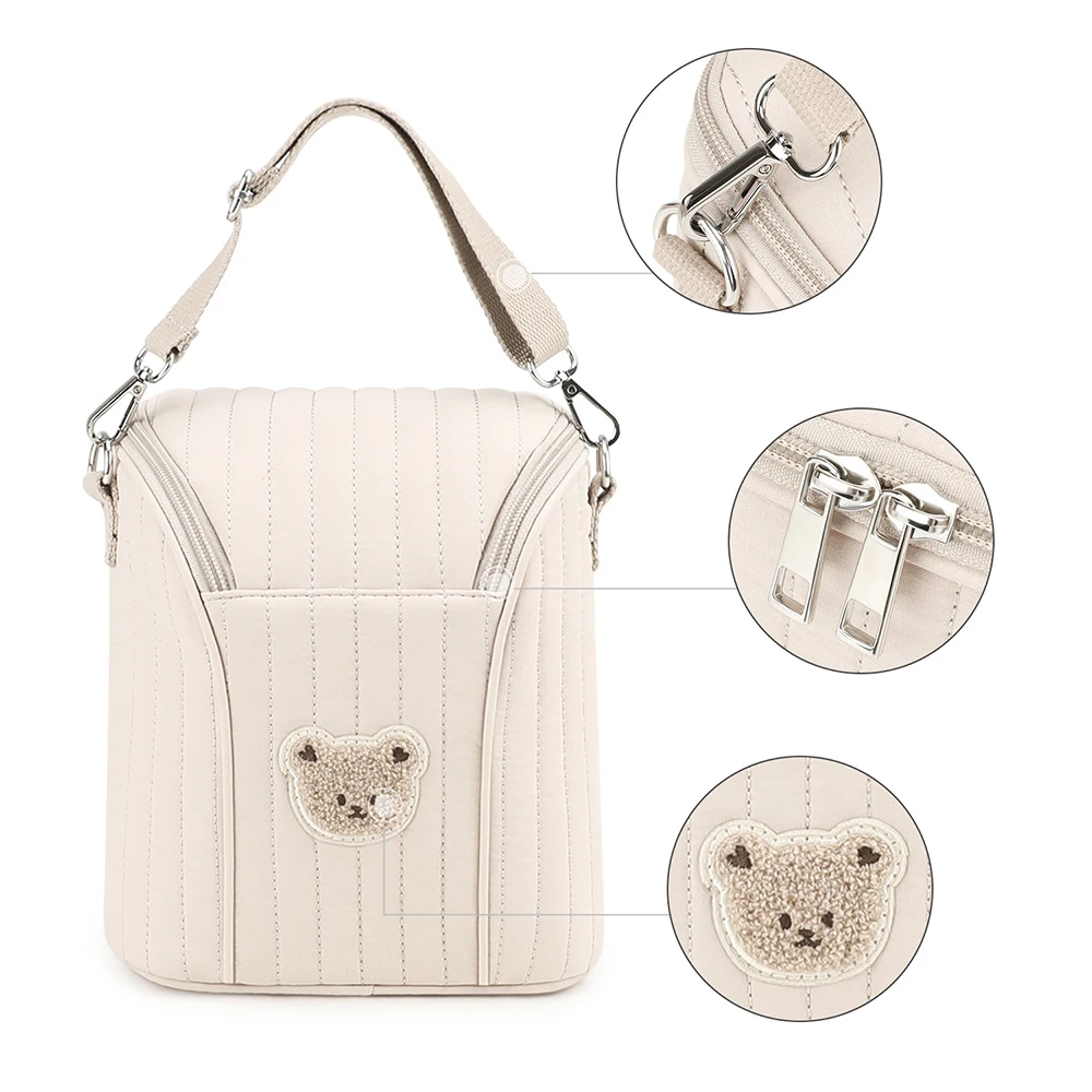 Bolsa de pañales colgante para cochecito blanca con hebilla decorativa - imagen 3