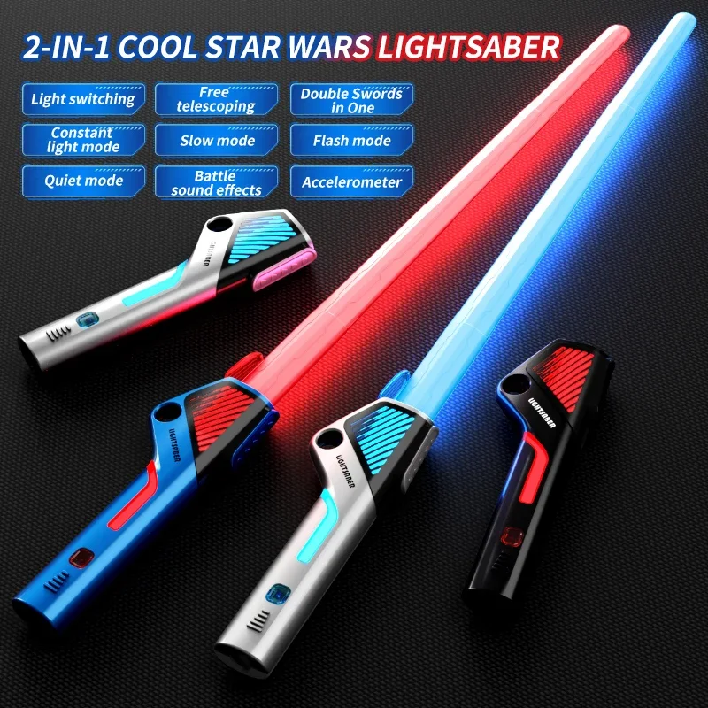 Espada de juguete brillante colorida para niños, espada láser de música telescópica, juguete de descompresión giratorio 2 en 1, espada ligera, juguetes para niños y adultos - imagen 2