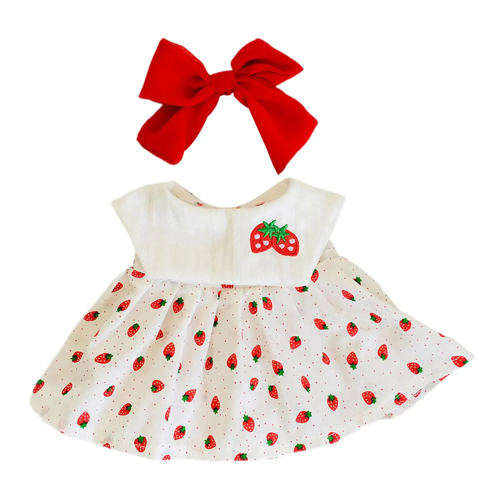 Dolls Strawberry Dress and Bow Hairpin Outfits Accessories, Miniature Clothing for 38cm Dolls Halloween Gifts