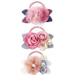 Juego de 3 gomas para el pelo con flores - estilo princesa, elásticas