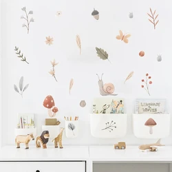 Calcomanías de pared de guardería con hojas de setas y caracoles de dibujos animados bohemios, pegatina de vinilo removible para pared DIY, regalos de decoración Interior para el hogar para habitación de niños
