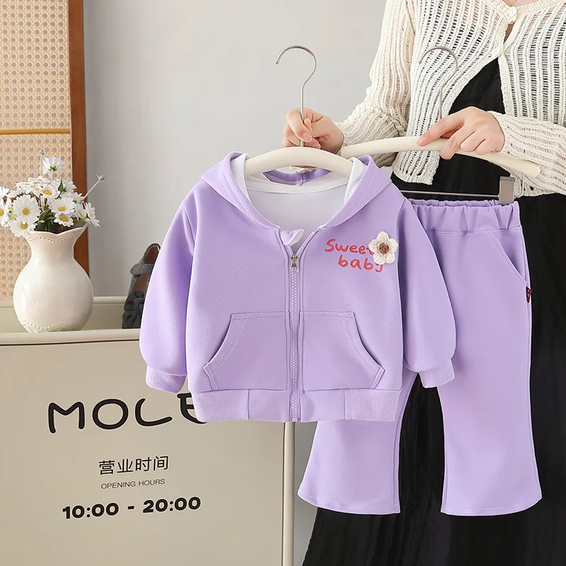 Nueva ropa de primavera y otoño para niñas, chaqueta con capucha de manga larga para niños, pantalones, 2 unids/set, ropa infantil de moda, chándales para niños - imagen 2