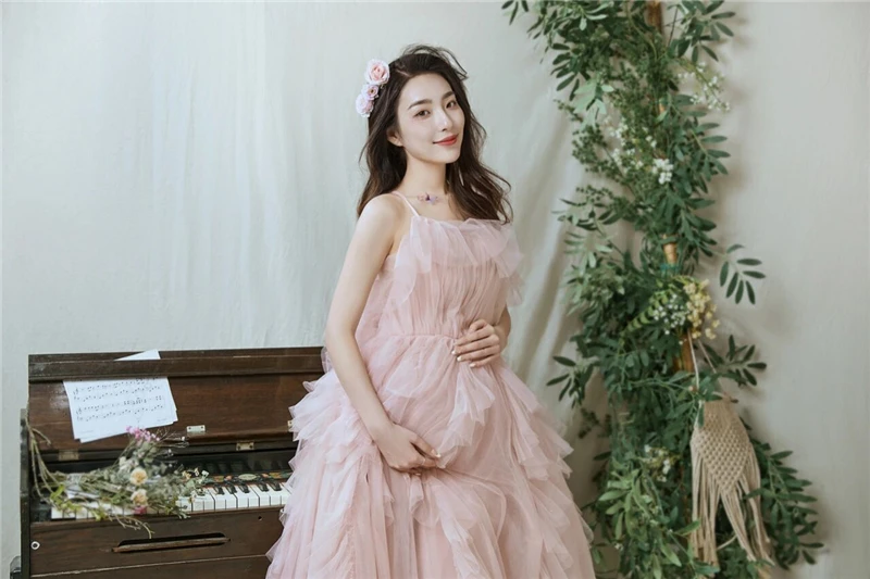Accesorios de fotografía para mujer, vestidos de maternidad, vestido rosa elegante para boda, embarazo, sesión de fotos en estudio, ropa - imagen 4