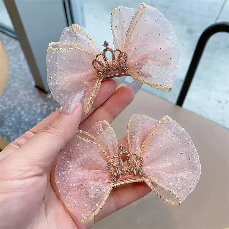 1 pieza dulce moda coreana niños niña Clip de pelo brillo Rhinestone corona arco pasador de pelo princesa accesorios para el cabello - imagen 4