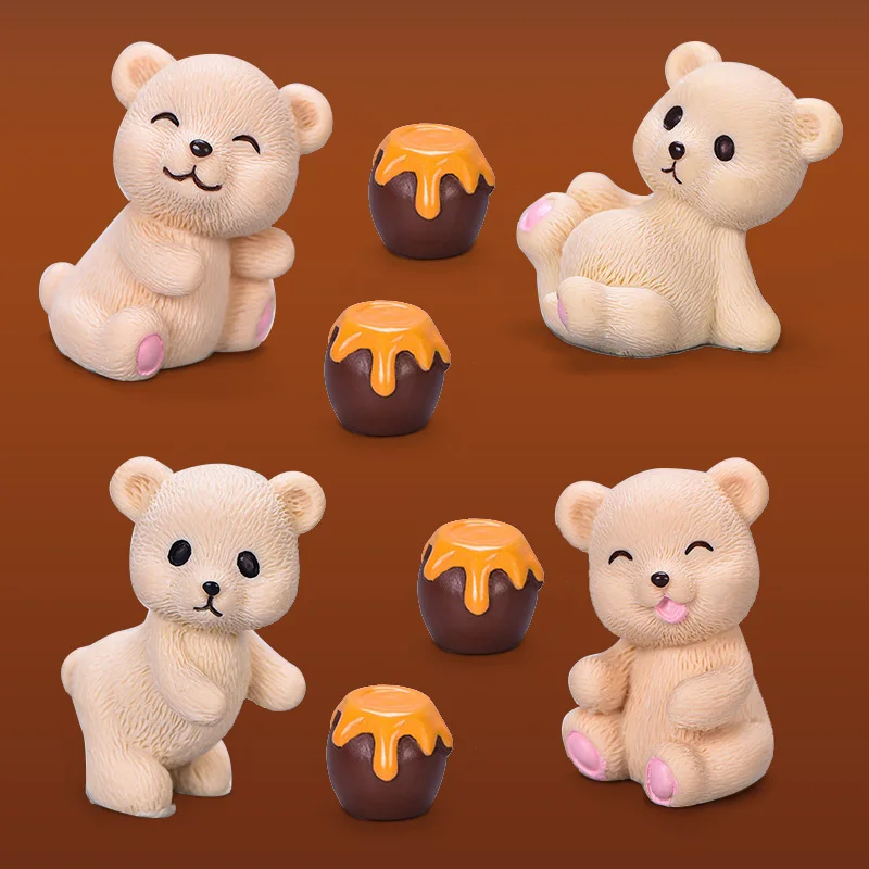 Figuras en miniatura de osos de miel, modelo Animal de resina, micropaisaje, decoración del hogar, accesorios de decoración de jardín de hadas modernos, 8 Uds. - imagen 3
