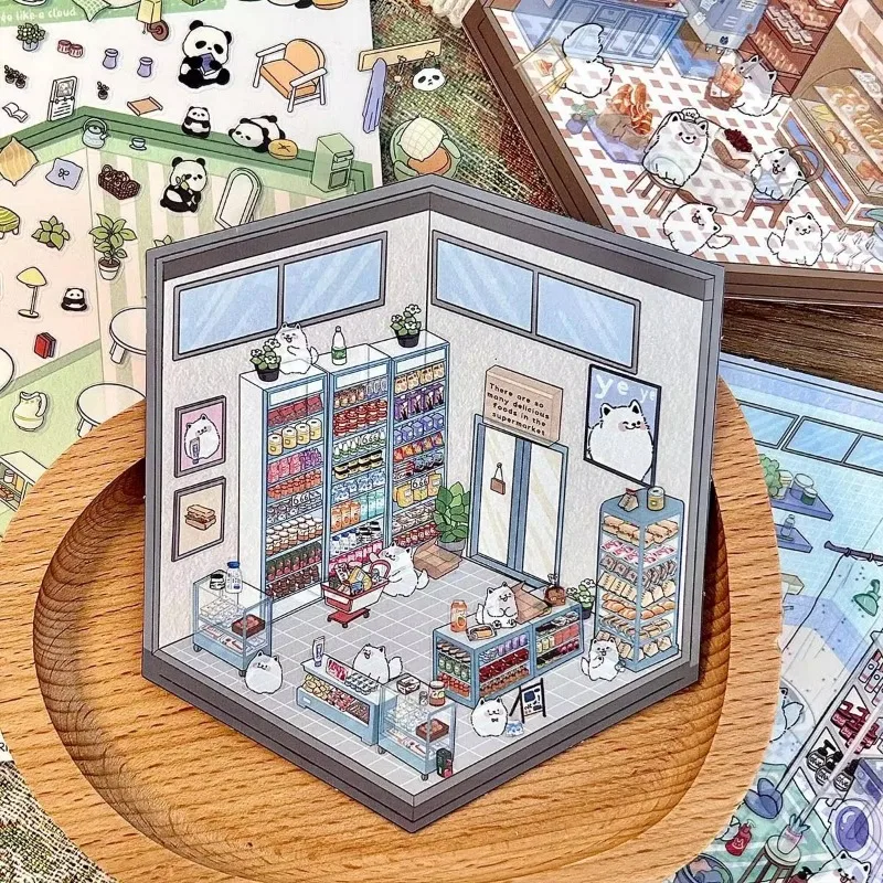 1 Juego de pegatinas apilables 3d divertidas, bolsillo de dibujos animados, escena artesanal, pegatina de escena de cabina DIY, regalo para pegar para estudiantes - imagen 2