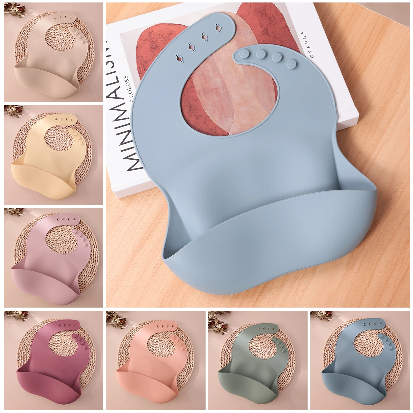 Color niños 1 Uds Baberos de silicona para bebés accesorios de alimentación impermeables Baberos de baba de calidad alimentaria paño para eructar para recién nacidos accesorios para bebés