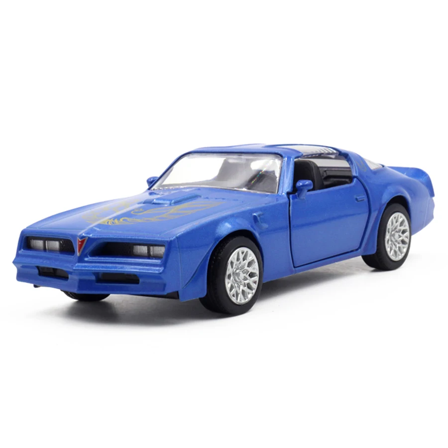 Pontiac-Coche de juguete de aleación Firebird para niños, modelo de Metal genuino, puerta abierta, función de retroceso, colección de regalos de cumpleaños, 1/36