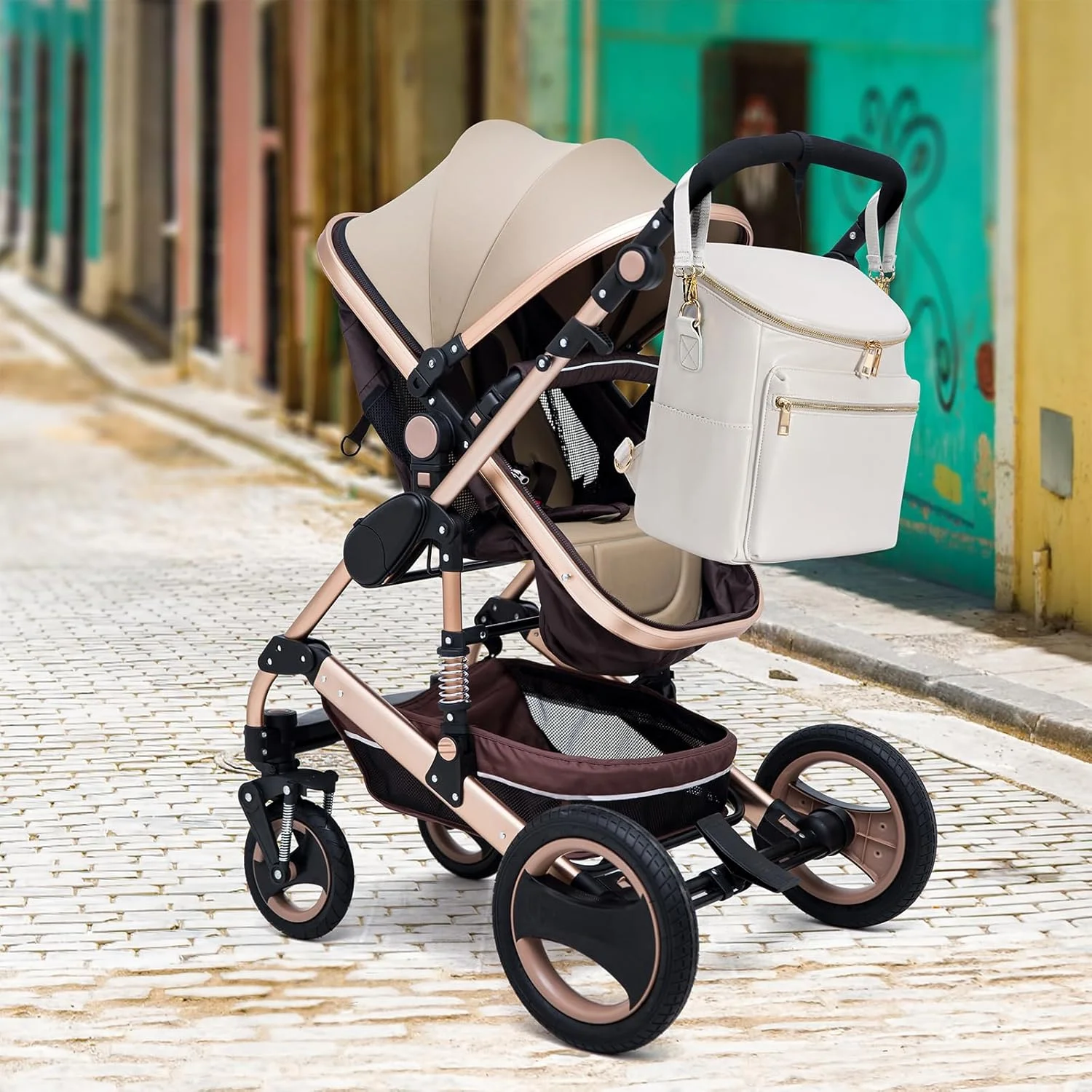 Bolsa de pañales Mochila Mochila de cuero para mujer Mochila de viaje Bolsa de bebé grande con correas Troller Capacidad para ropa mojada - imagen 3