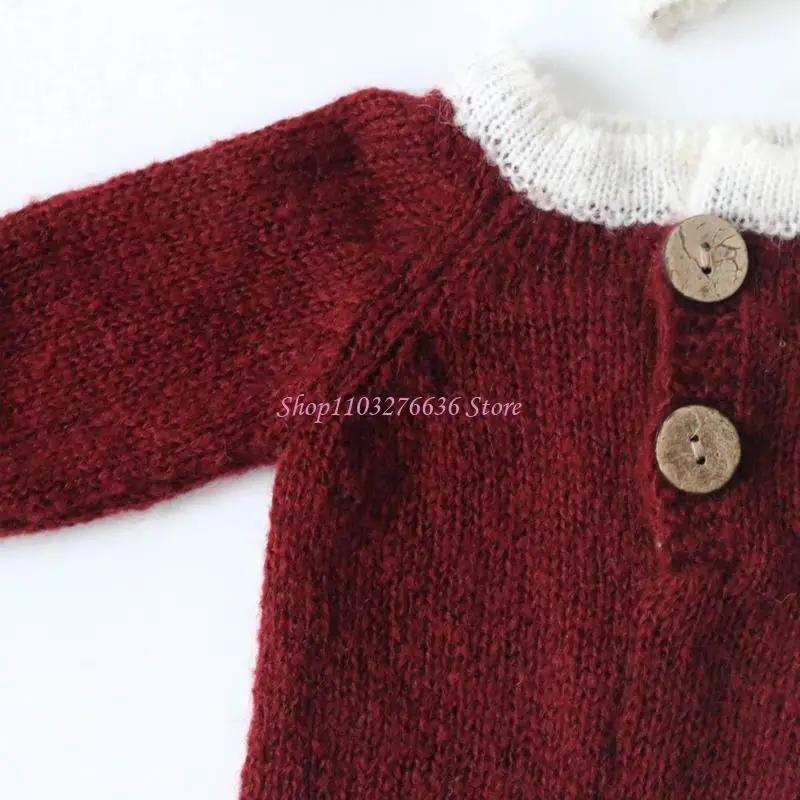 R6FD 2 PCS Fotografía recién nacidos Props navideños Baby Boy Girl Sumpsuit Sombrero - imagen 5