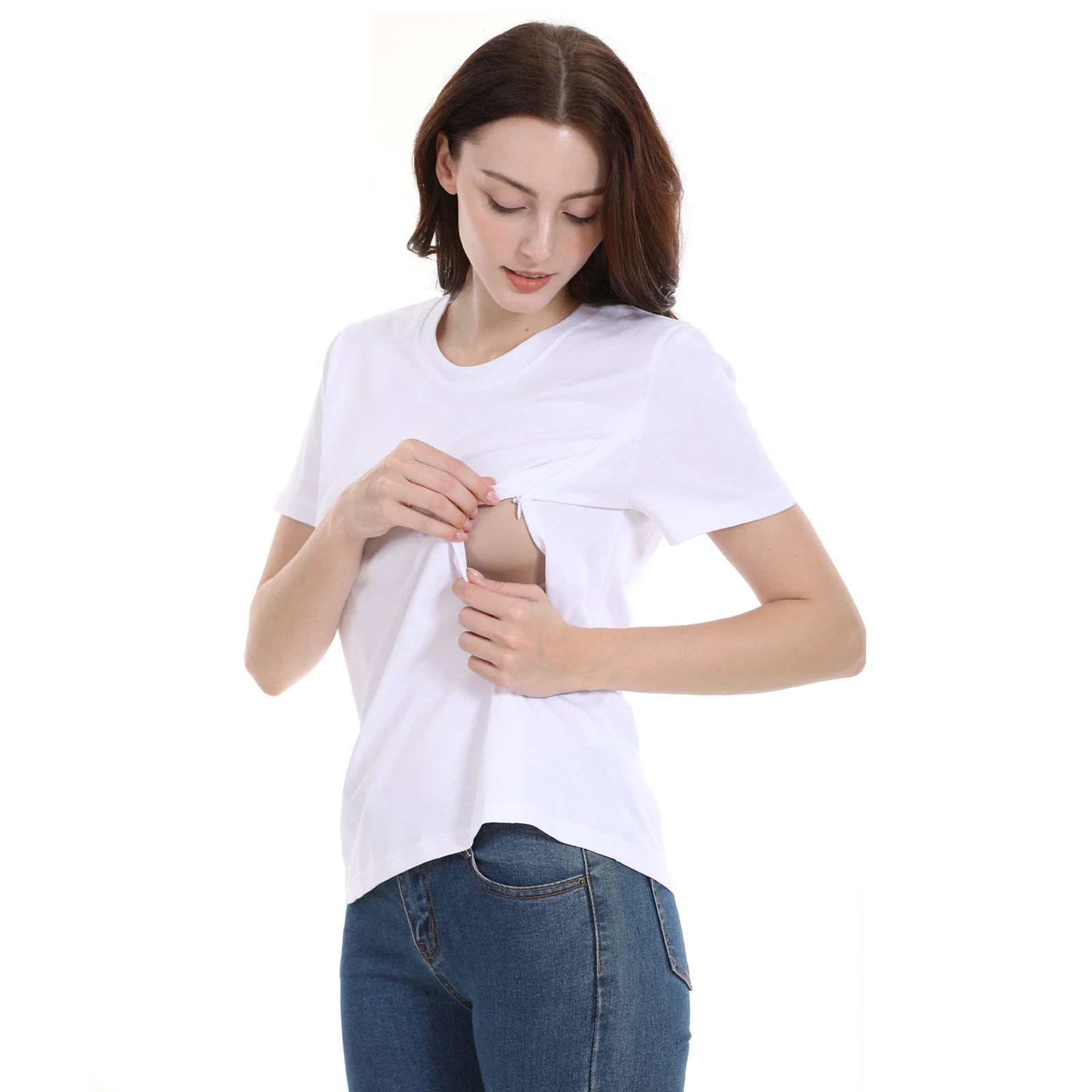 Ropa de mamá de lactancia con cremallera oculta, ropa de maternidad, camisetas de manga corta para lactancia de verano, camisetas de lactancia de talla grande - imagen 4