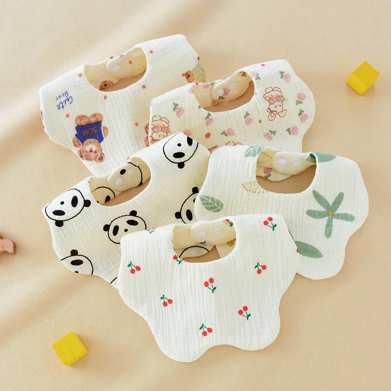 Precioso babero de gasa de algodón de 6 capas para alimentación de bebé, babero para bebés, toalla de Saliva ondulada de dibujos animados, paño suave para eructar, Baberos para niños recién nacidos