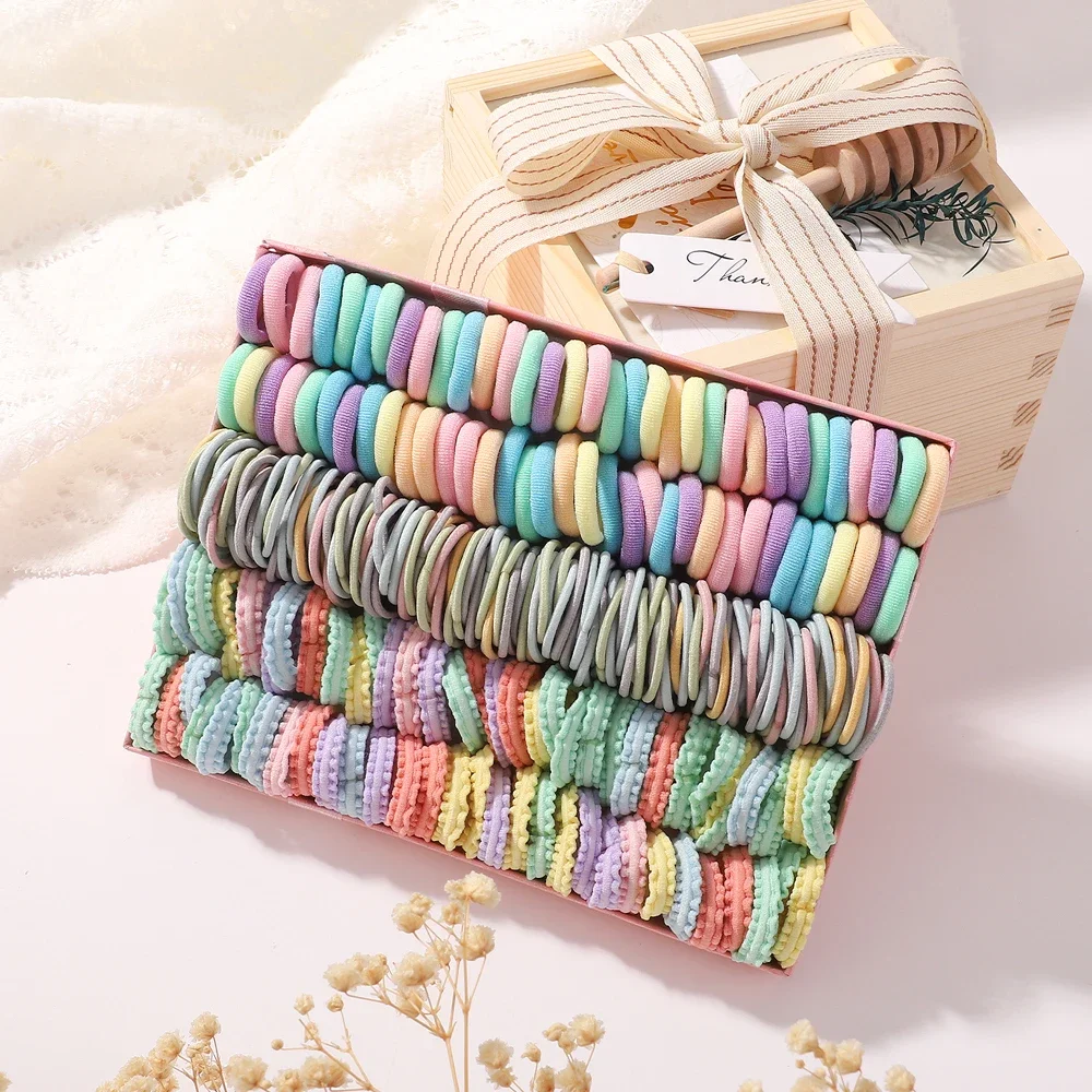 300 Uds. Conjunto de lazos elásticos para el cabello de nailon Color macarrón para niñas, coleteros trenzados, accesorios para el cabello para niños - imagen 4