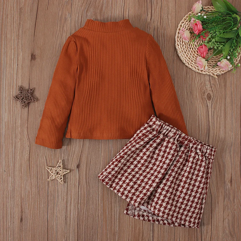 Conjunto 2 piezas niña top algodón manga larga y falda cuadros boutique - imagen 3