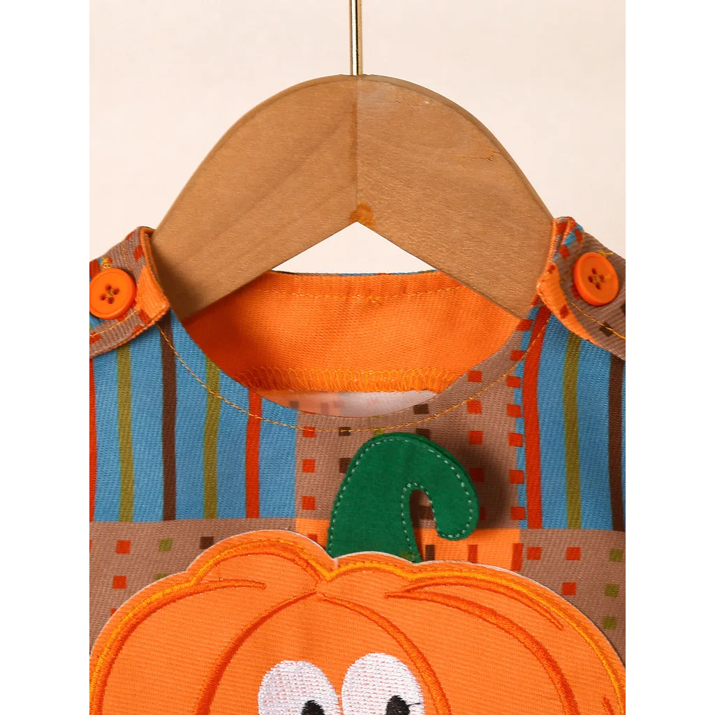 Mono a cuadros con bonito patrón de calabaza naranja de Halloween Unisex para bebé de 3 a 24 meses para fiestas navideñas y celebraciones - imagen 2