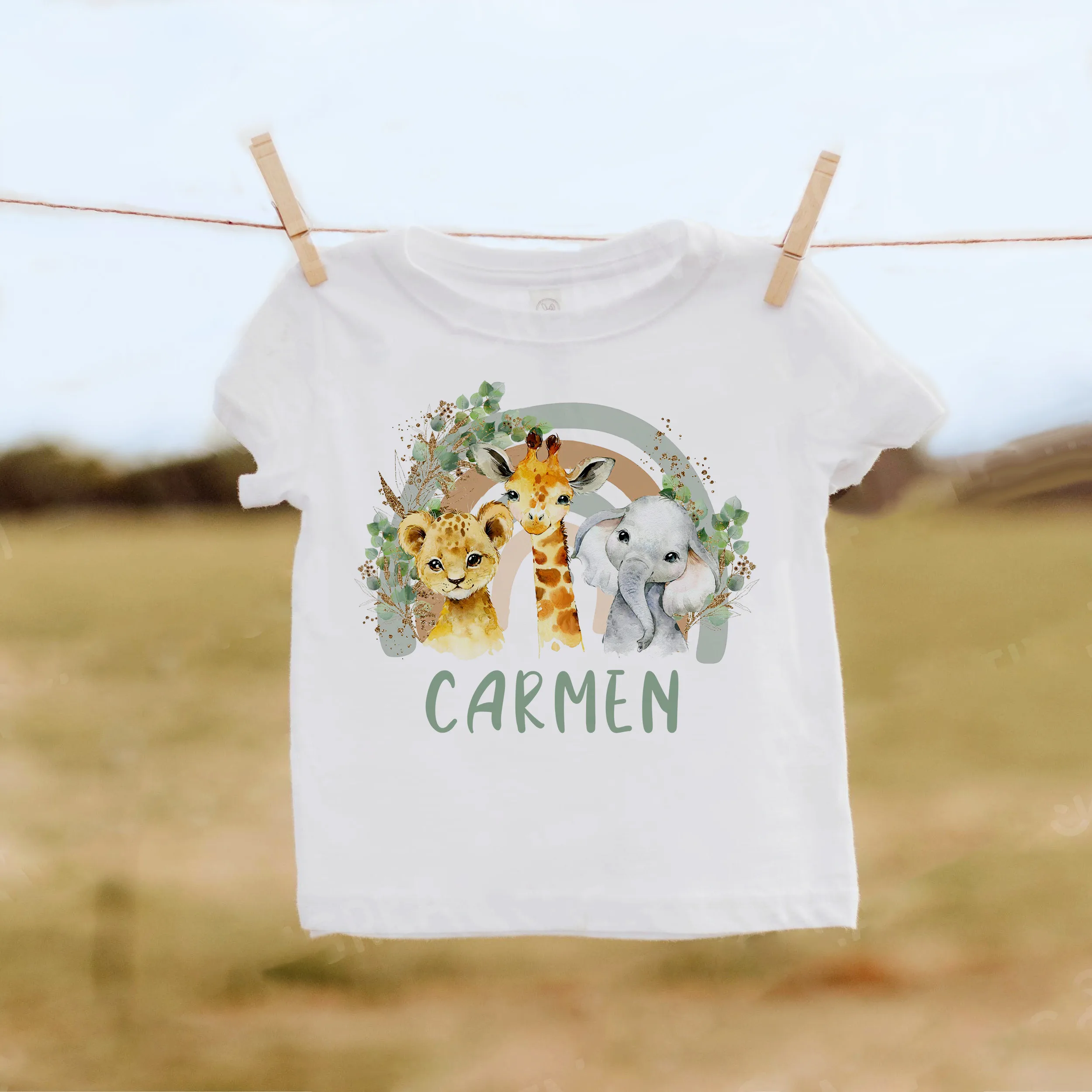 Camisa de cumpleaños personalizada, camiseta de arcoíris, camiseta salvaje, traje de fiesta de cumpleaños para niños y niñas, ropa de Animal salvaje con nombre, regalos para niños