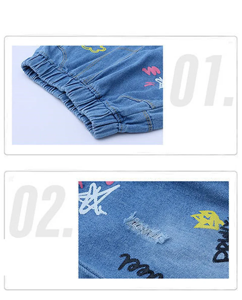 Ropa para niños con estampado de dibujos animados, pantalones vaqueros de primavera y otoño, pantalones vaqueros versátiles para bebés, pantalones vaqueros de colores claros para niñas de 90-130cm - imagen 3