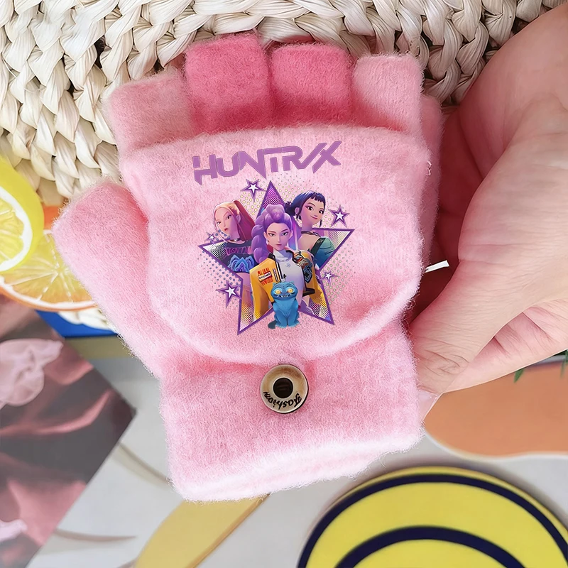 Guantes con tapa de medio dedo para niños y niñas, K Pop Demon Hunters, moda de dibujos animados, guantes de invierno, Unisex, cálido, regalo de cumpleaños para niños y Navidad - imagen 5