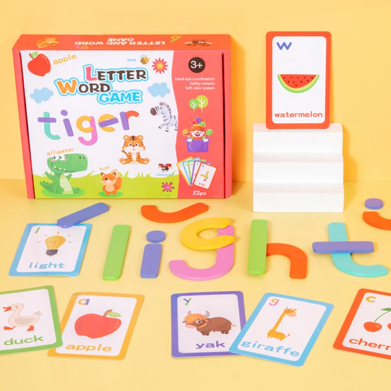 Rompecabezas de madera con dibujos de animales, juguetes de aprendizaje para ver hechizos, alfabeto inglés, palabras de vista y juegos de letras a juego, regalo para niños