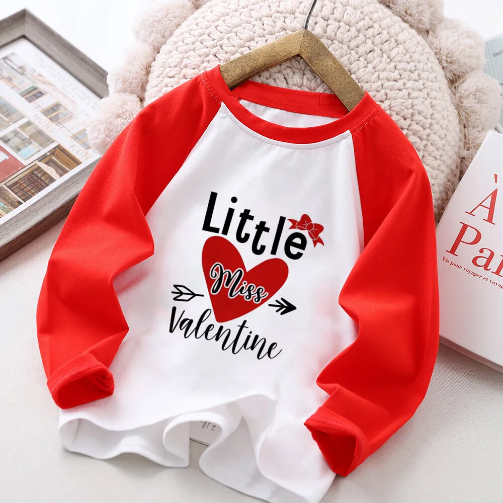 Camiseta con estampado de Little Miss Little Mr Valentine, ropa raglán para niños y niñas, Tops, traje a juego para hermanos, camiseta para niños - imagen 4