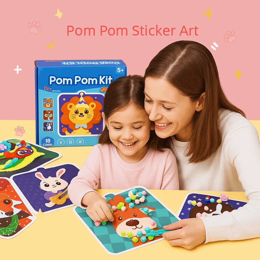 Libro de pegatinas montessori hecho a mano con pompones animales - imagen 2